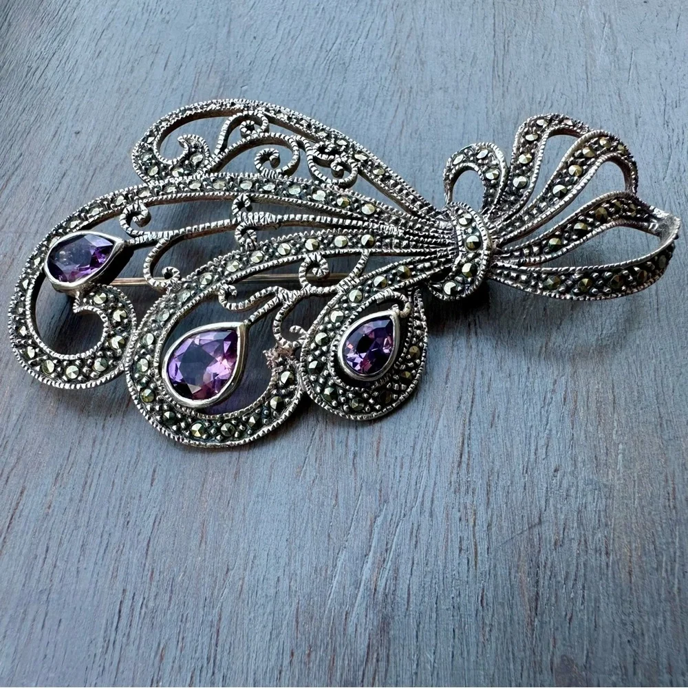 Vintage Sterling Silver & Amethyst Brooch - Picture 12 of 12